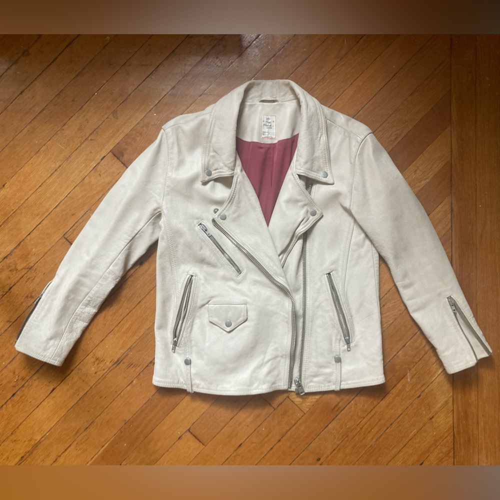 We The Free, Jealousy Moto Jacket, White leather, oversized size Small